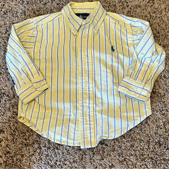 Kids 12 months Ralph Lauren yellow stripe button down - Picture 2 of 5
